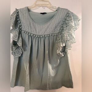 J. Crew mint/light blue Eyelet Ruffle Top